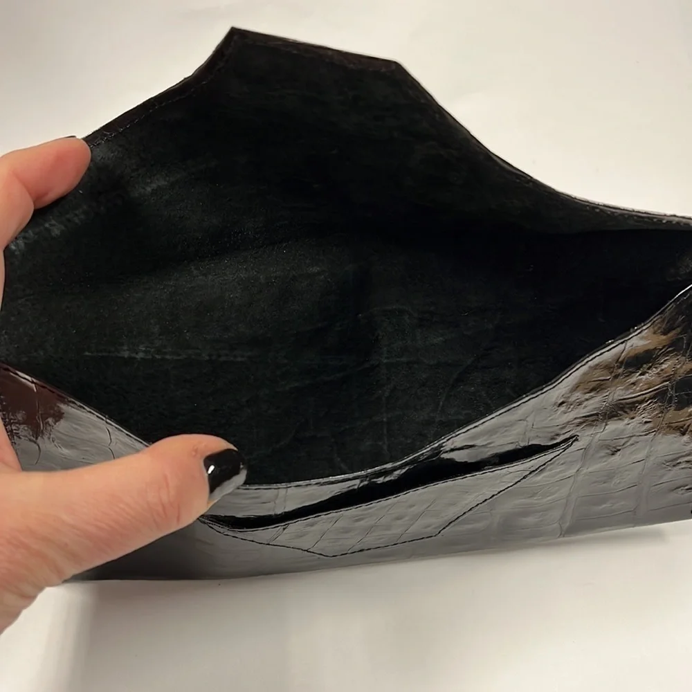 Crocodile Black Flat Envelope Clutch Bag